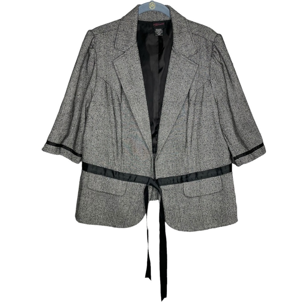 Torrid blazer herringbone gray black ribbon women’s plus size 2 / 2x wool blend